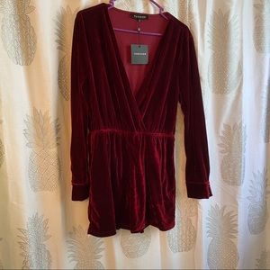 Deep Red Long Sleeve Velvet Romper